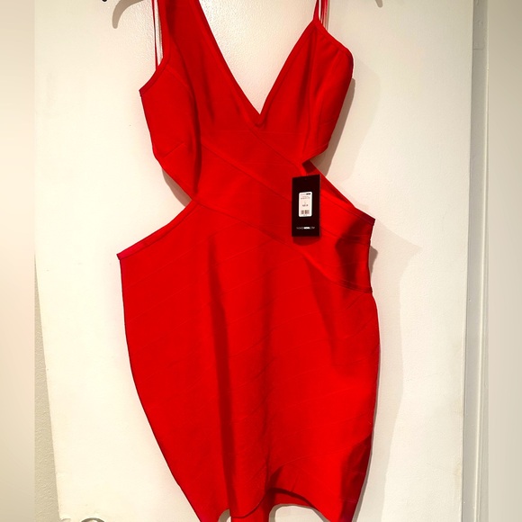 Fashion Nova Dresses & Skirts - Fashion Nova sexy red bandage club dress; side peek-a-boo; spaghetti straps. New